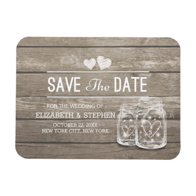 Save the Date rustikale Holz Mason Jar String Ligh Magnet (Horizontal)