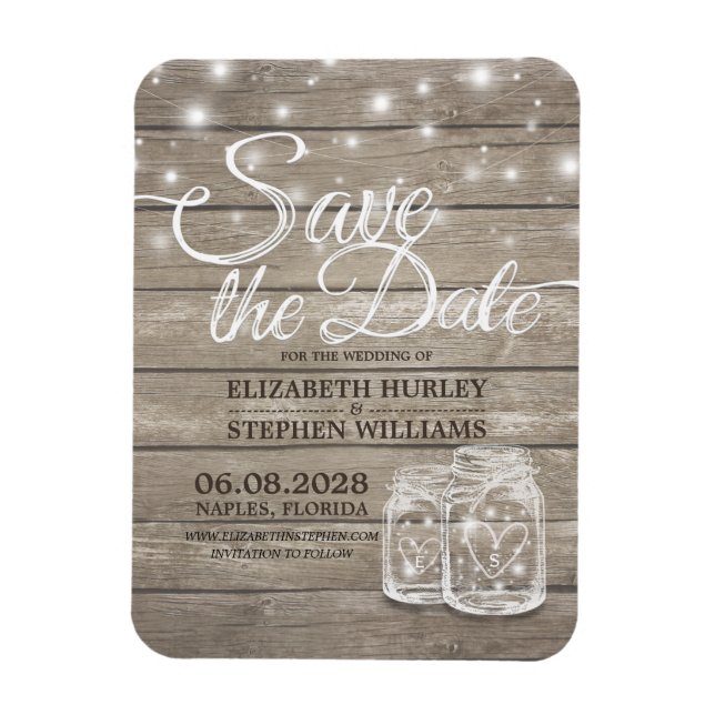 Save the Date rustikale Holz Mason Jar String Ligh Magnet (Vertikal)