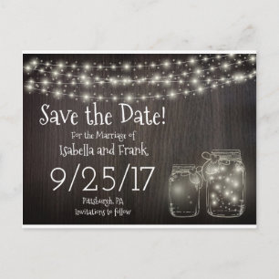 Save the Date rustikale Mason Firefly Light Postca Ankündigungspostkarte
