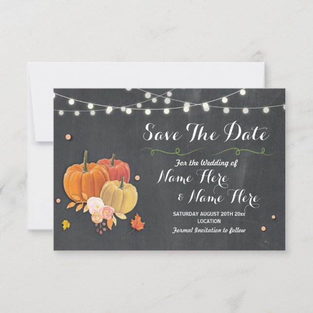 Save the Date Rustikale Pumpkin Lights Chalk Weddi (Vorderseite)