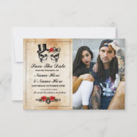 Save the Date rustikale Skulls Fotokarte Gothic