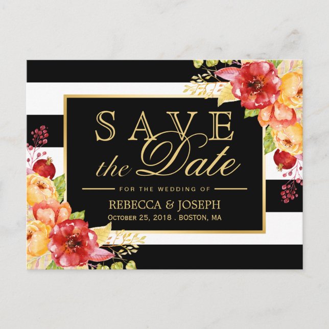 Save the Date - Rustikaler Herbst Gold Blumenstrei Ankündigungspostkarte (Vorderseite)