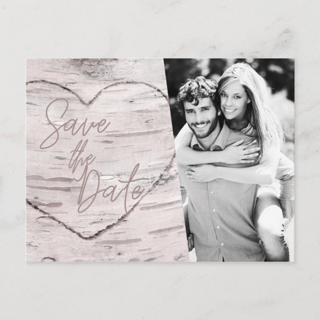 Save the Date Rustikales Foto der Weißen Birke Ver Postkarte (Vorderseite)