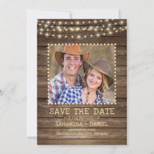 Save the Date rustikales Foto mit Holzstring Light