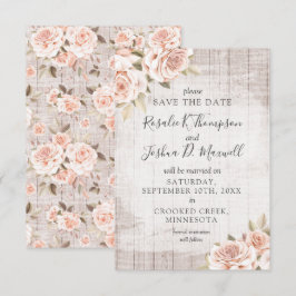 Save the Date Rustikales Holz & Romantische Rose Einladung