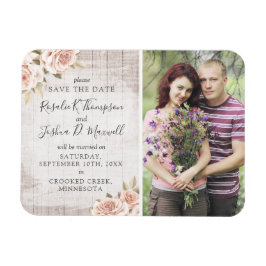 Save the Date Rustikales Holz & Romantische Rose F Magnet