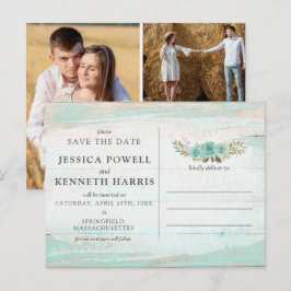 Save the Date Rustikales Holzblumen-FotoCollage Postkarte