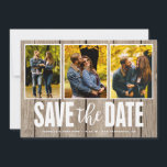 Save the Date rustikales Leichtholz 3 FotoCollage<br><div class="desc">Ankündigen Sie Ihren Hochzeitstag mit diesem rustikalen Land Holz drei Foto Collage Save the Date.</div>