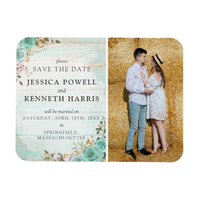 Save the Date Rustikales türkisfarbenes Foto Magnet (Horizontal)