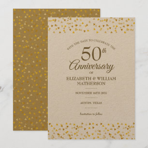 Save The Date Rustique 50ème anniversaire Mariage Coeurs d'or