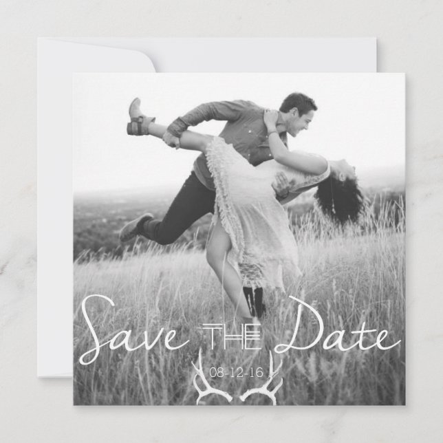 Save The Date Rustique Antler Graphic | Blanc Enregistrer la dat (Devant)