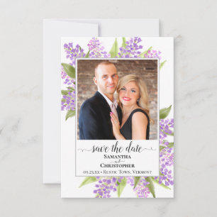 Save The Date Rustique Aquarelle Lilacs & Photo Mariage simple