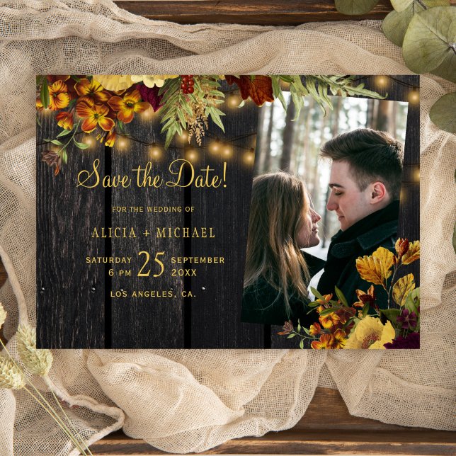 Save The Date Rustique automne automne mariage photo de bois flo (Créateur téléchargé)