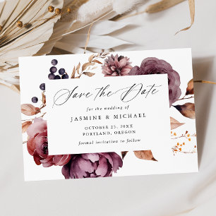 Save The Date Rustique Automne Marsala Floral Calligraphie Maria