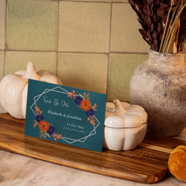 Save The Date Rustique Automne Orange Navy Bleu Floral Mariage (Créateur téléchargé)