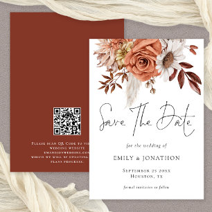 Save The Date Rustique Automne Terracotta Florals QR Code Mariag