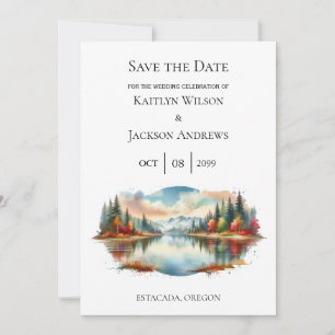 Save The Date Rustique Autumn Lakeside Mariage forestier
