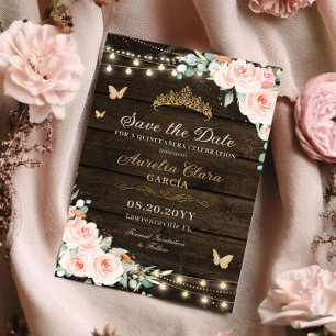 Save The Date Rustique Blush Floral Enchanted Forest Quinceañera