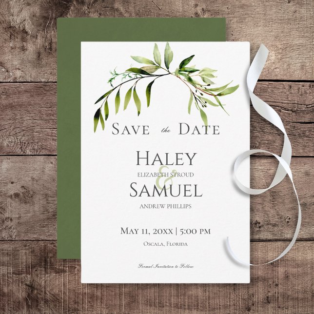 Save The Date Rustique Botanique Verdure Mariage Bough (Rustic Botanical Greenery Bough Wedding Save the Date Card)