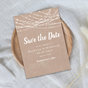Save The Date Rustique Burlap String éclats mariage Enregistrer 