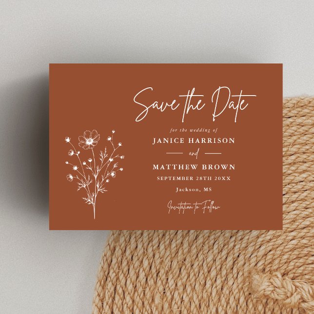 Save The Date Rustique Burnt Orange Boho Élégant Mariage photo (Créateur téléchargé)