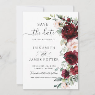 Save The Date Rustique Chic Bourgogne Blush rose Mariage Floral