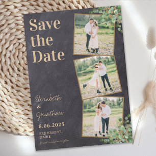 Save The Date Rustique Élégant Vert Personnalisé 3 Photo Collage