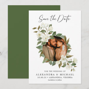 Save The Date Rustique Elegant White Floral Photo Enregistrer la