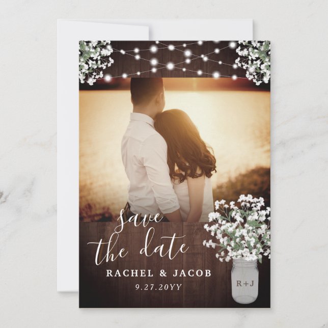 Save The Date Rustique Mason Jar illuminent mariage Enregistrer  (Devant)