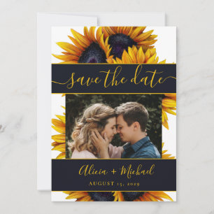 Save The Date Rustique moderne tournesol chic script photo maria