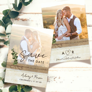 Save The Date Rustique Neutre Burlap Bois Eucalyptus Boho Photo