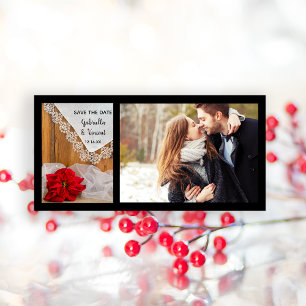 Save The Date Rustique Poinsettia et dentelle hiver Enregistrer 