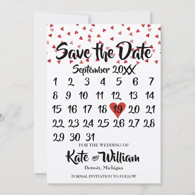 Save The Date Rustique Ruby Red Love Heart Calendrier Enregistre (Devant)
