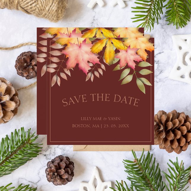 Save The Date Rustique Terracotta Automne Feuilles Mariage (Créateur téléchargé)