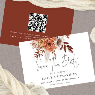 Save The Date Rustique Terracotta Automne Florals QR Code Mariag