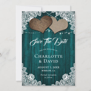 Save The Date Rustique Turquoise Burlap Dentelle Mariage Enregis