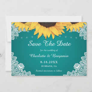 Save The Date Rustique Turquoise Dentelle Tournesol Mariage Enre