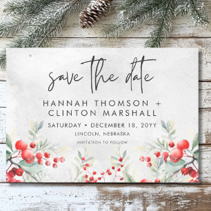 Save The Date Rustique Winter Holly & Pine Mariage