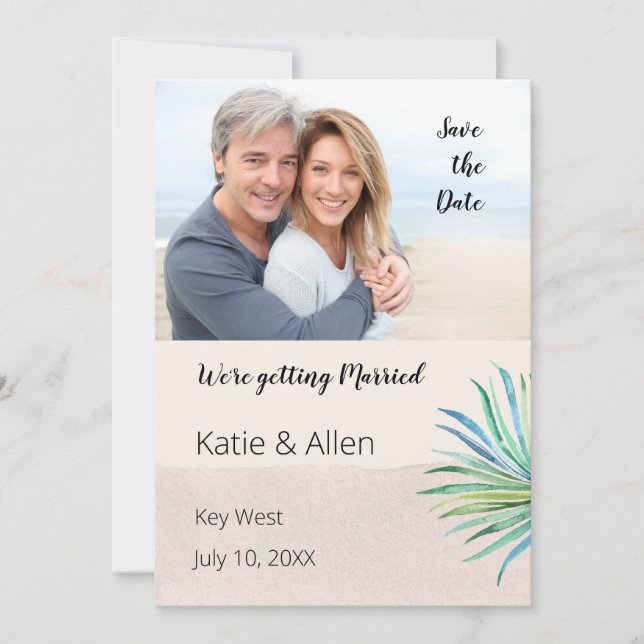 Save The Date Sable Brush Stroke Beige Photo Enregistrer la date (Devant)