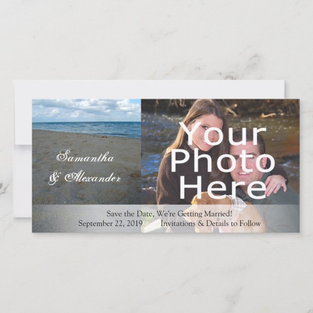 Save The Date Sables bleu et Brown ~ Mariage plage (Devant)