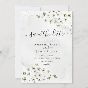 Save The Date Sage Botanique Verdure Foliage Rustique Avec Photo