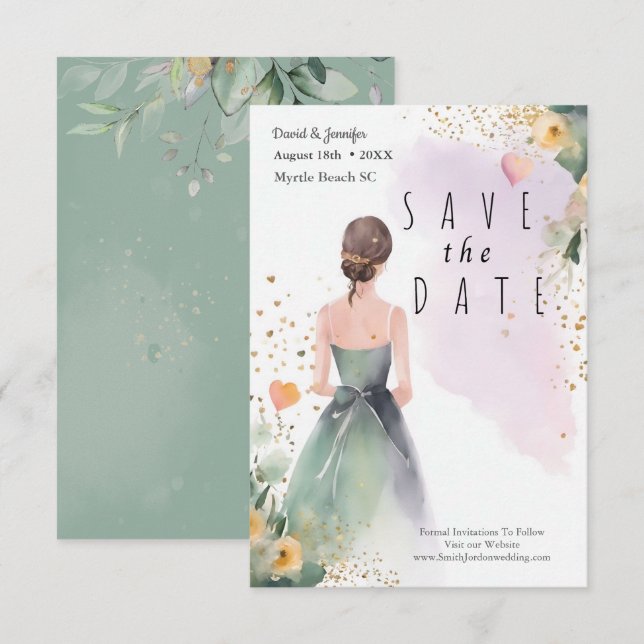 Save The Date Sage doré Eucalyptus vert (Devant / Derrière)