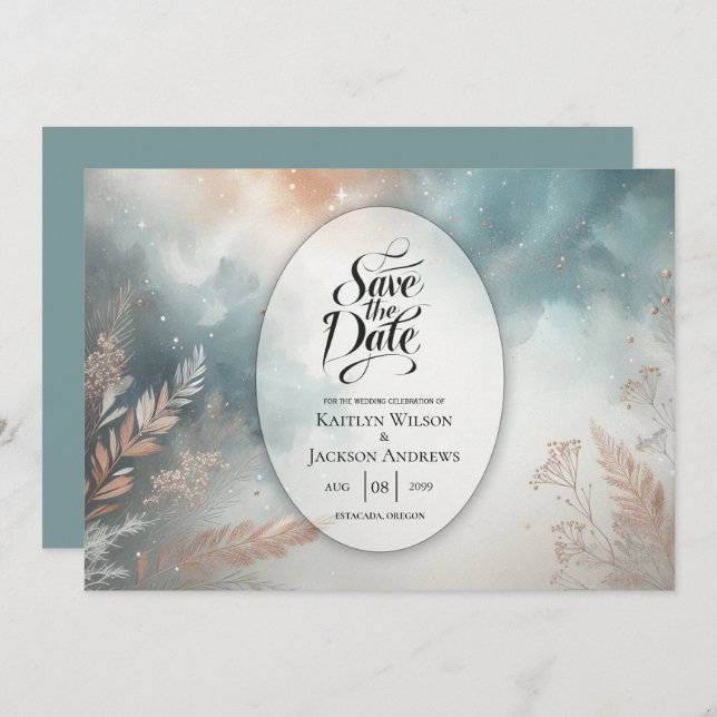 Save The Date Sage et Terracotta Stardust Mariage Ciel (Devant / Derrière)