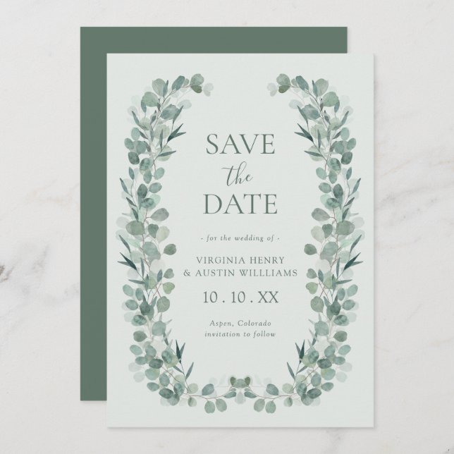 Save The Date Sage Eucalyptus Photo Enregistrer La Date (Devant / Derrière)