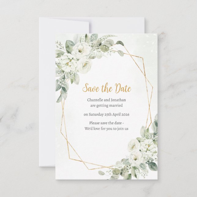 Save The Date Sage floral blanc géométrique (Devant)