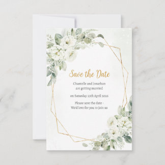 Save The Date Sage floral blanc géométrique