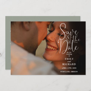 Save The Date Sage Green 2 Photo Elegant Script Mariage QR Code