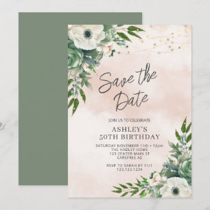 Save the Date Sage Green 50. Geburtstag Einladung