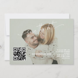 Save The Date Sage Green Calligraphy QR Code Photo Wedding