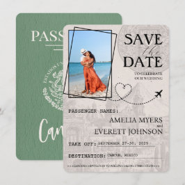 Save The Date Sage Green Cancun Passeport Enregistrer La Date